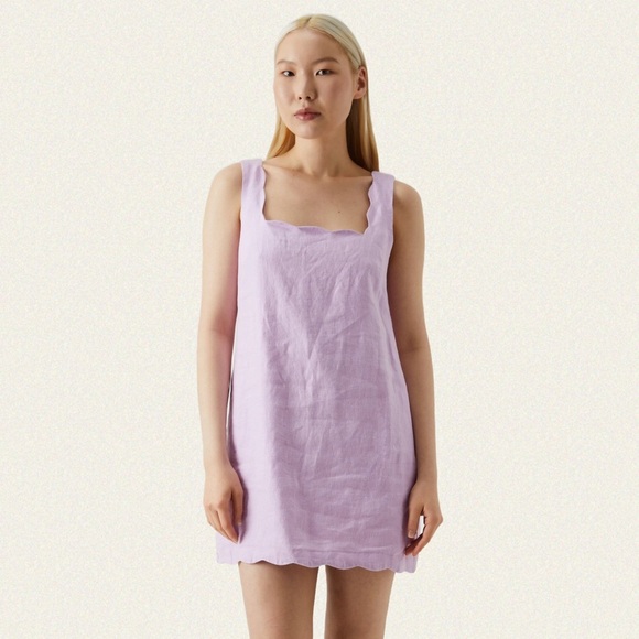 Abercrombie & Fitch Premium Linen Scalloped Mini Dress - Picture 2 of 8